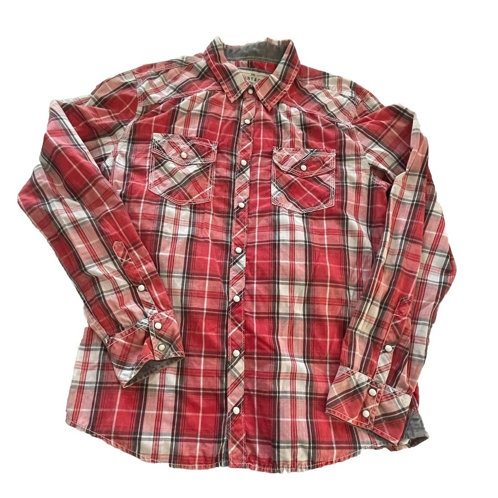 BKE Vintage Plaid PearlSnap Button Up Shirt Men's L Multicolor Casual Western